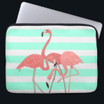 Protection Pour Ordinateur Portable Trio Flamant rose sur les rayures<br><div class="desc">Un trio de flamants roses pour l'été et tout au long de l'année pour l'attrait tropical. Montré ici sur les bandes de South Beach en vert minty cool.</div>