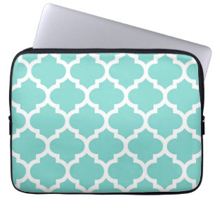 Protection Pour Ordinateur Portable Turquoise Aqua Wht Moroccan Quatrefoil Pattern #5