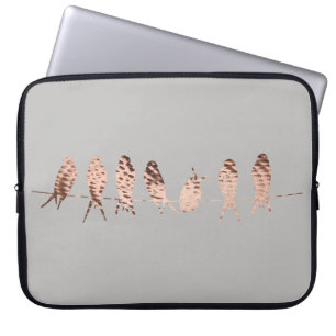 Protection Pour Ordinateur Portable Un gris simple et moderne avec des oiseaux en cuiv