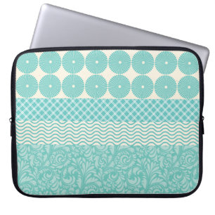 Protection Pour Ordinateur Portable Vague florale de plaid de cercles bleus turquoises