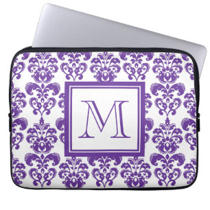 Protection Pour Ordinateur Portable Votre monogramme, motif pourpre foncé 2 de damass