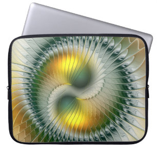 Protection Pour Ordinateur Portable Yin Yang Vert Jaune Abstrait Fractale Colorée