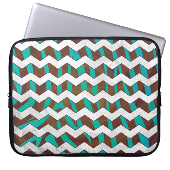 Protection Pour Ordinateur Portable Zebra Chevron Impression Brown et Turquoise (Devant)