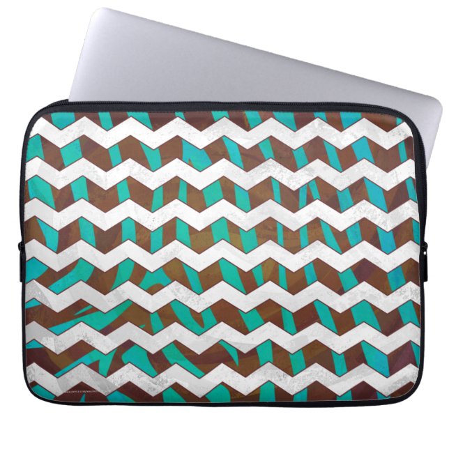 Protection Pour Ordinateur Portable Zebra Chevron Impression Brown et Turquoise (Devant)
