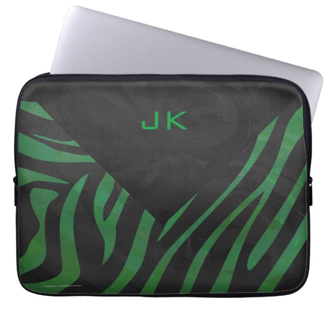 Protection Pour Ordinateur Portable Zebra Monogramme noir et vert (Devant)
