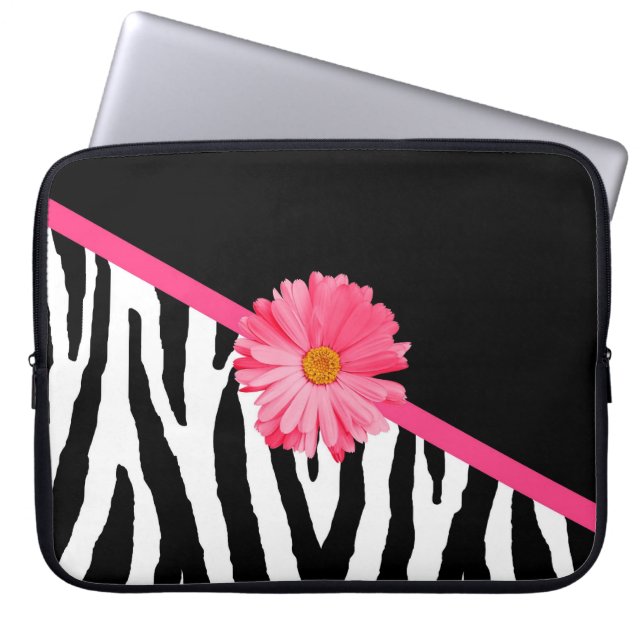 Protection Pour Ordinateur Portable Zebra Pattern Girly Rose Daisy (Devant)