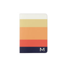 .Modern Color Block Stripes Orange Navy Monogram