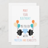 Protein and Deadlifts Happy Birthday Card Feestdagenkaart (Voorkant / Achterkant)