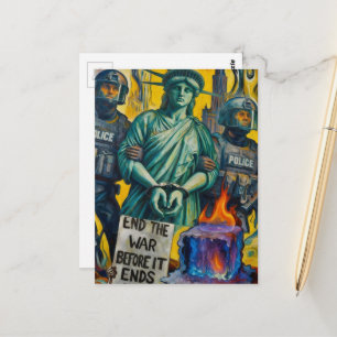 protesterende lady liberty gearresteerd door polit briefkaart