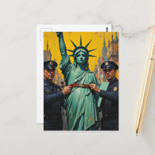 protesterende lady liberty gearresteerd door polit briefkaart
