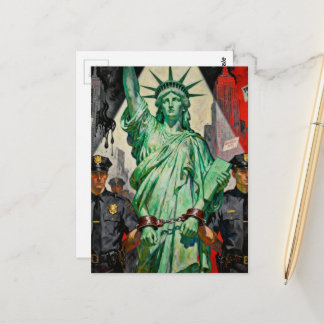 protesting lady liberty arrested by police surreal briefkaart