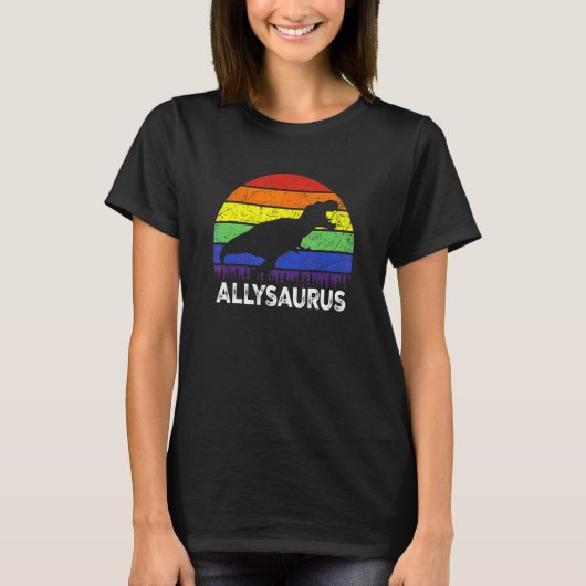 Proud Ally Allysaurus Gay Pride Parade Rainbow Din T-shirt (Voorkant)