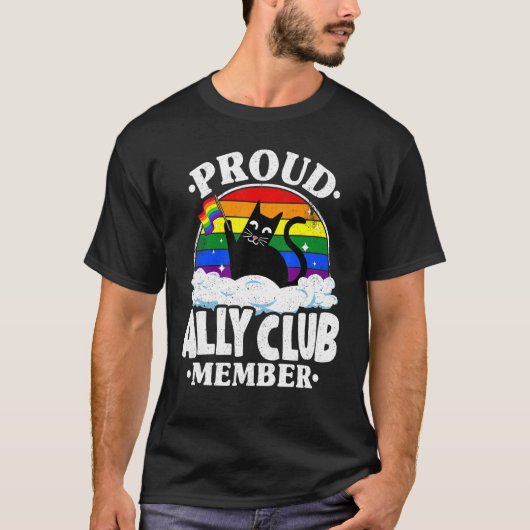 Proud Ally Club Member Cat Rainbow Gay Pride Lesbi T-shirt (Voorkant)