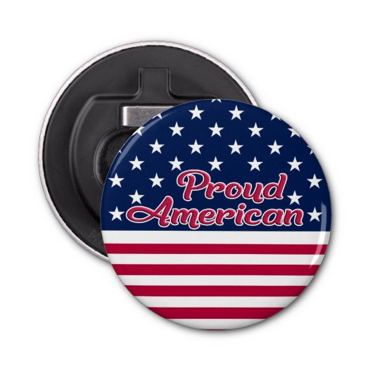 Proud American USA vlag sterren & strepen Button Flesopener (Voorkant)