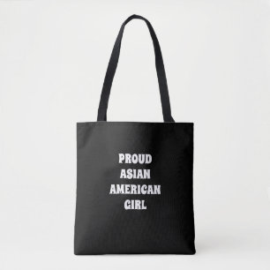 Proud Asian American Girl, zwarte witte Canvas tas