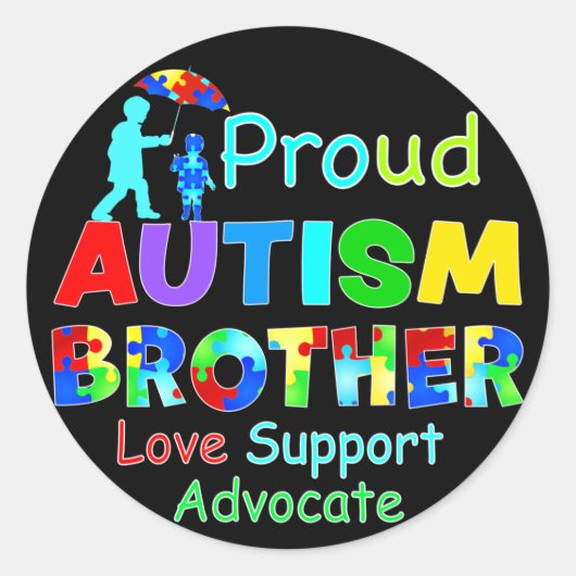 Proud Autism Brother Ronde Sticker (Voorkant)