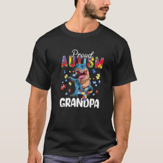 Proud Autism Grandpa Dinosaur T rex Autism Awarene T-shirt