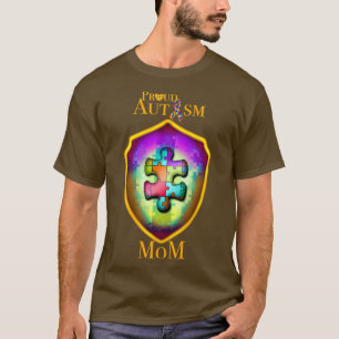 Proud Autism mam autisme puzzle shield T-shirt