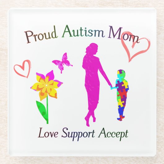 Proud Autism mama Glazen Onderzetter (Voorkant)