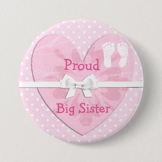 Proud Big Sister White & Pink Polka Dot Button (Voorkant)