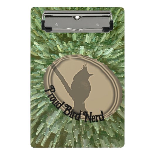 Proud Bird Nerd Silhouette Bruin Groene Vogelaar Mini Klembord (Voorkant)