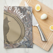 Proud Bird Nerd Silhouette Bruin Groene Vogelaar Theedoek (Quarter Fold)