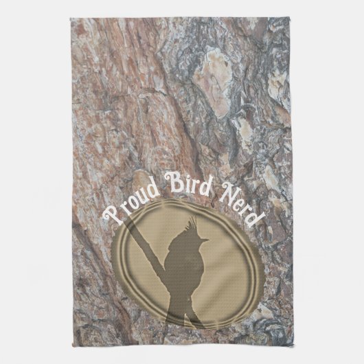 Proud Bird Nerd Silhouette Bruin Groene Vogelaar Theedoek (Verticaal)