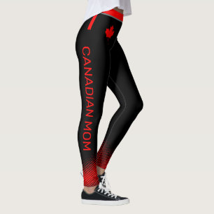 Proud Canadian MOM met Red Maple Leaf op BLACK Leggings