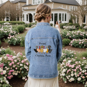 Proud Chicken Mom Funny Cartoon Denim Jacket