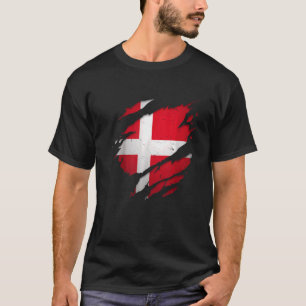 Proud Danish Danmark Torn Ripped Denmark vlag T-shirt