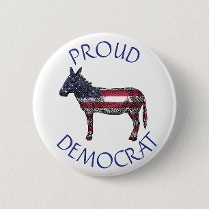 Proud Democraat Donkey American Flag Symbol Button