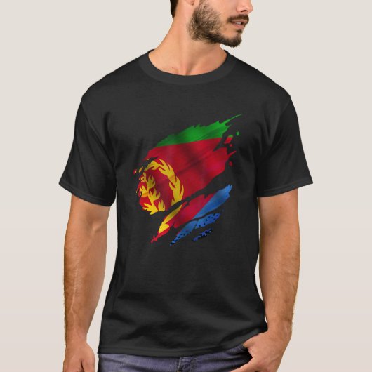 Proud Eritrean Root Torn Ripped Eritrea Flag T-shirt (Voorkant)