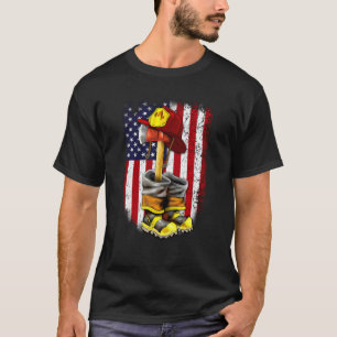 Proud Firefighter American Flag Fireman Ax Boots T-shirt