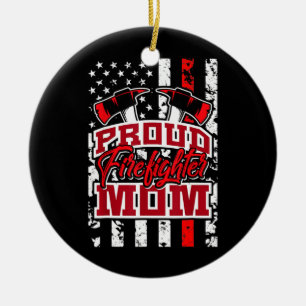 Proud Firefighter mama Red Thin Line American Flag Keramisch Ornament