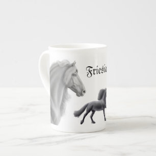Proud Friesian Horse Bone China Mok