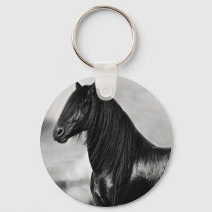 Proud Friesian zwarte hengst Sleutelhanger