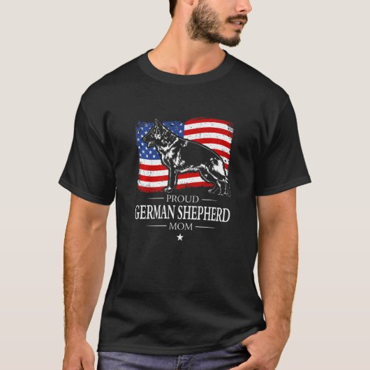 Proud German Shepherd Mam American Flag Patriotic T-shirt (Voorkant)