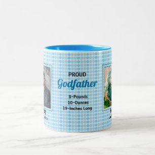 Proud Godfather Blue Polka Dots met foto's Tweekleurige Koffiemok