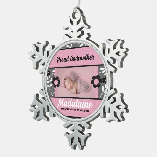 Proud Godmoeder Photo Ornament | Roze kerst (Rechts)