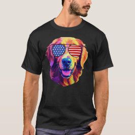 Proud Golden Retriever Amerikaanse vlag zonnebril T-shirt