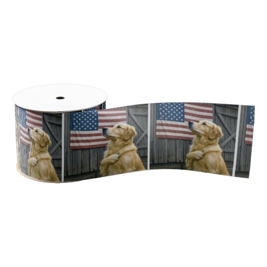 Proud Golden Retriever With American Flag Grosgrain Lint (Spoel)