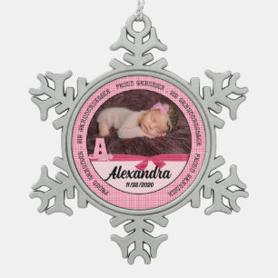Proud Grandma Pink New Baby Monogoram Tin Sneeuwvlok Ornament