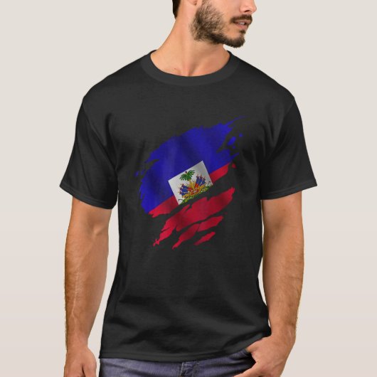 Proud Haitian Root Torn Ripped Haitia Flag T-shirt (Voorkant)