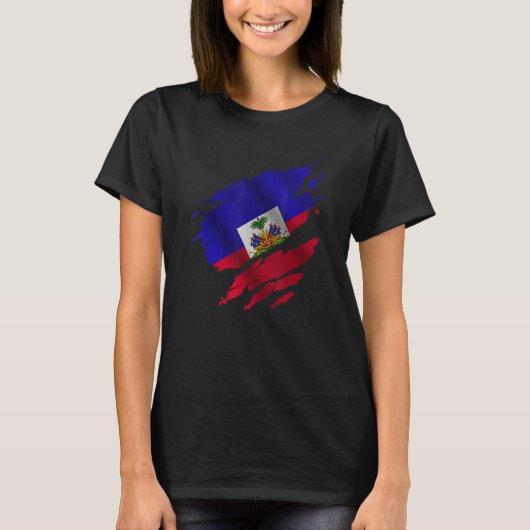 Proud Haitian Root Torn Ripped Haitia Flag T-shirt (Voorkant)
