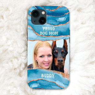 Proud hond Mam Foto Elegant Modern Glitter Blue iPhone 13 Hoesje