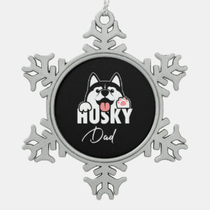 Proud Husky Siberian Dad Tin Sneeuwvlok Ornament