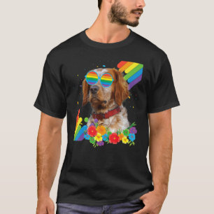 Proud Lgbt Gay Brittany Spaniel Dog Pride Flag Rai T-shirt