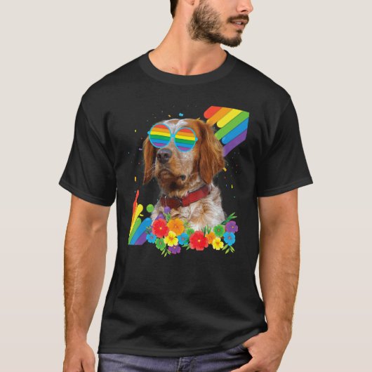 Proud Lgbt Gay Brittany Spaniel Dog Pride Flag Rai T-shirt (Voorkant)