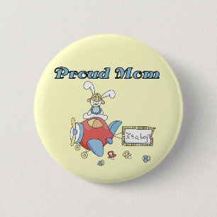 Proud Mam-vliegtuig Het is een Jongen overhemden e Ronde Button 5,7 Cm