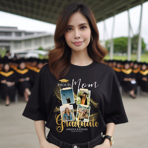 Proud Mom Gold Afstuderen Fotocollage Afstuderen T-shirt